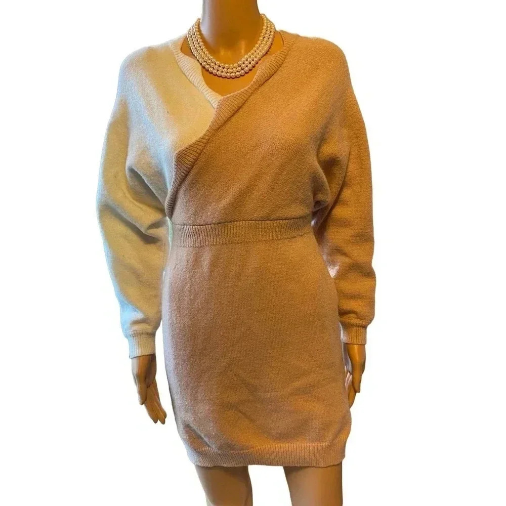 Shein Sexy Cozy Two Tone Batwing Sleeves Cozy Sweater Dress Women Size 6/S